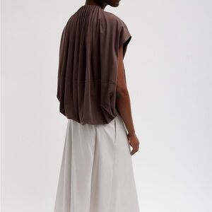 Tibi T-Shirting Shirred Neck Circular Top in Cacao
